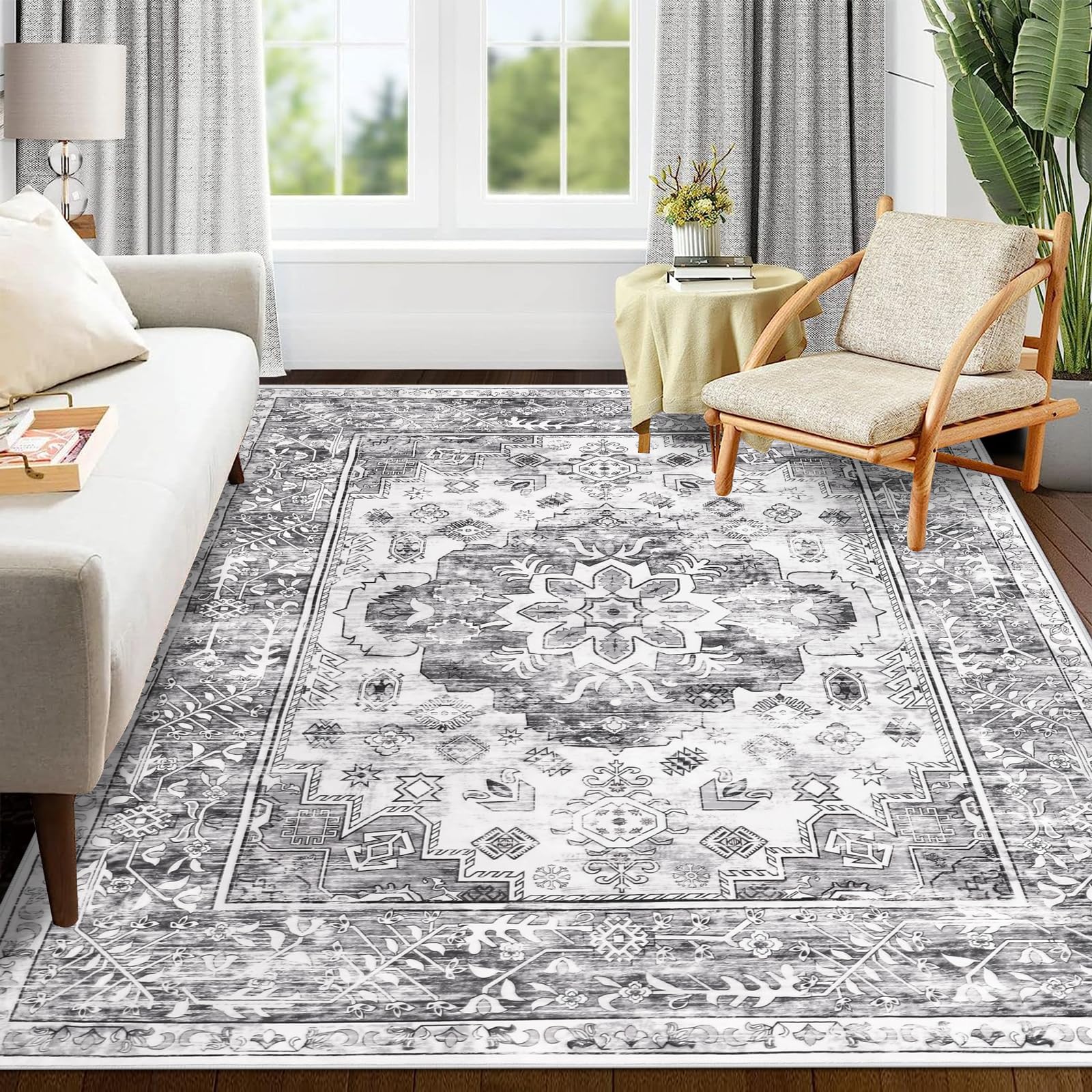 Enyhom Rugs for Living Room Large Vintage Area Rug, 120 x 180 cm Machine Washable Non Slip Floor Carpet Traditional Boho Floor Carpet Rugs for Bedroom