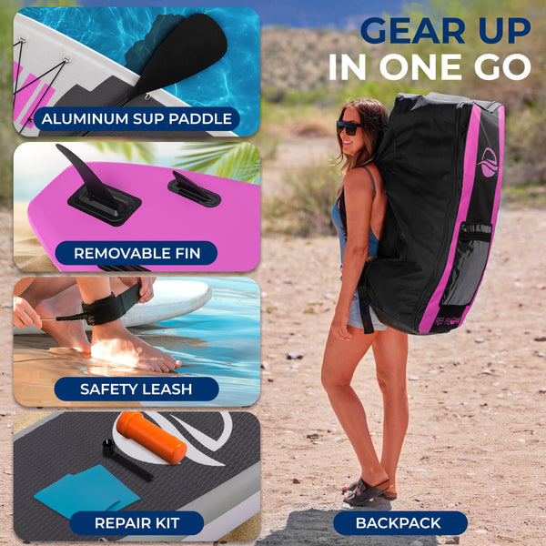 SereneLife Inflatable Stand Up Paddle Board, SUP Board- Paddleboards for Adults & Youth, Surfing Board Kit, 0.63cm Thick Standup Paddleboarding, Non-Slip Deck, Wide Stance, Surf Control w/Backpack