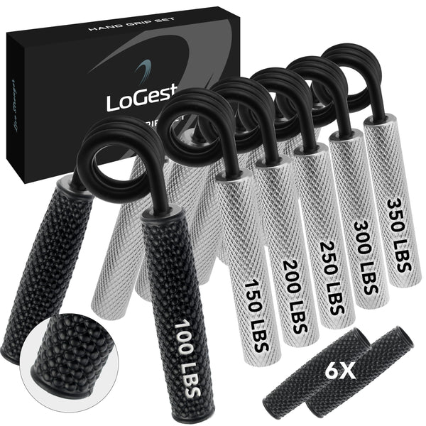 Logest Metal Hand Grip Set, 100LB-350LB 6 Pack No Slip Heavy-Duty Grip Strengthener with Gift Box, Great Wrist & Forearm Hand Exerciser, Home Gym,