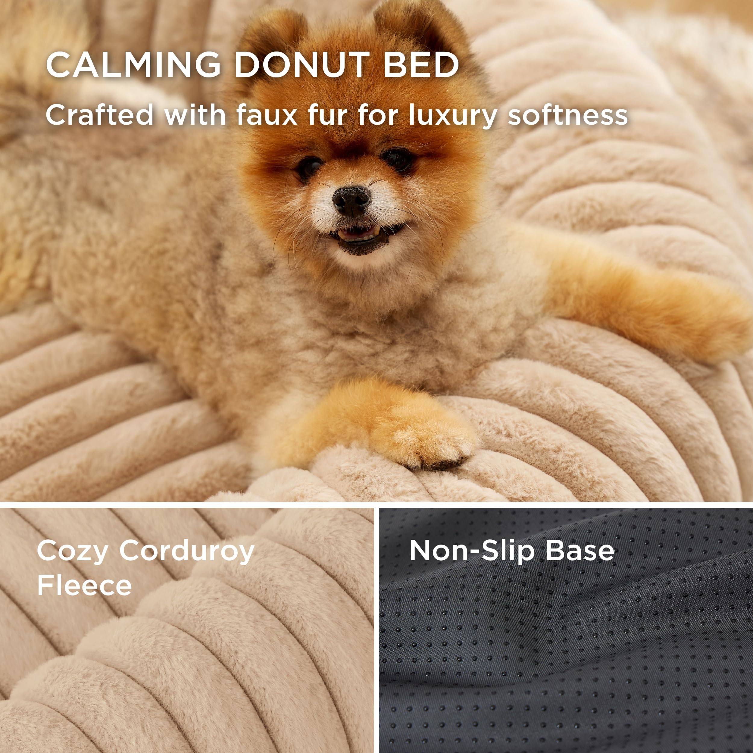 Bedsure Cat Bed for Indoor Cats - 51x51x15 cm Fluffy Cat Donut Bed with Corduroy Fleece & Anti Slip Bottom, Puppy Kitten Beds Washable with Removable Cover, Dark Grey