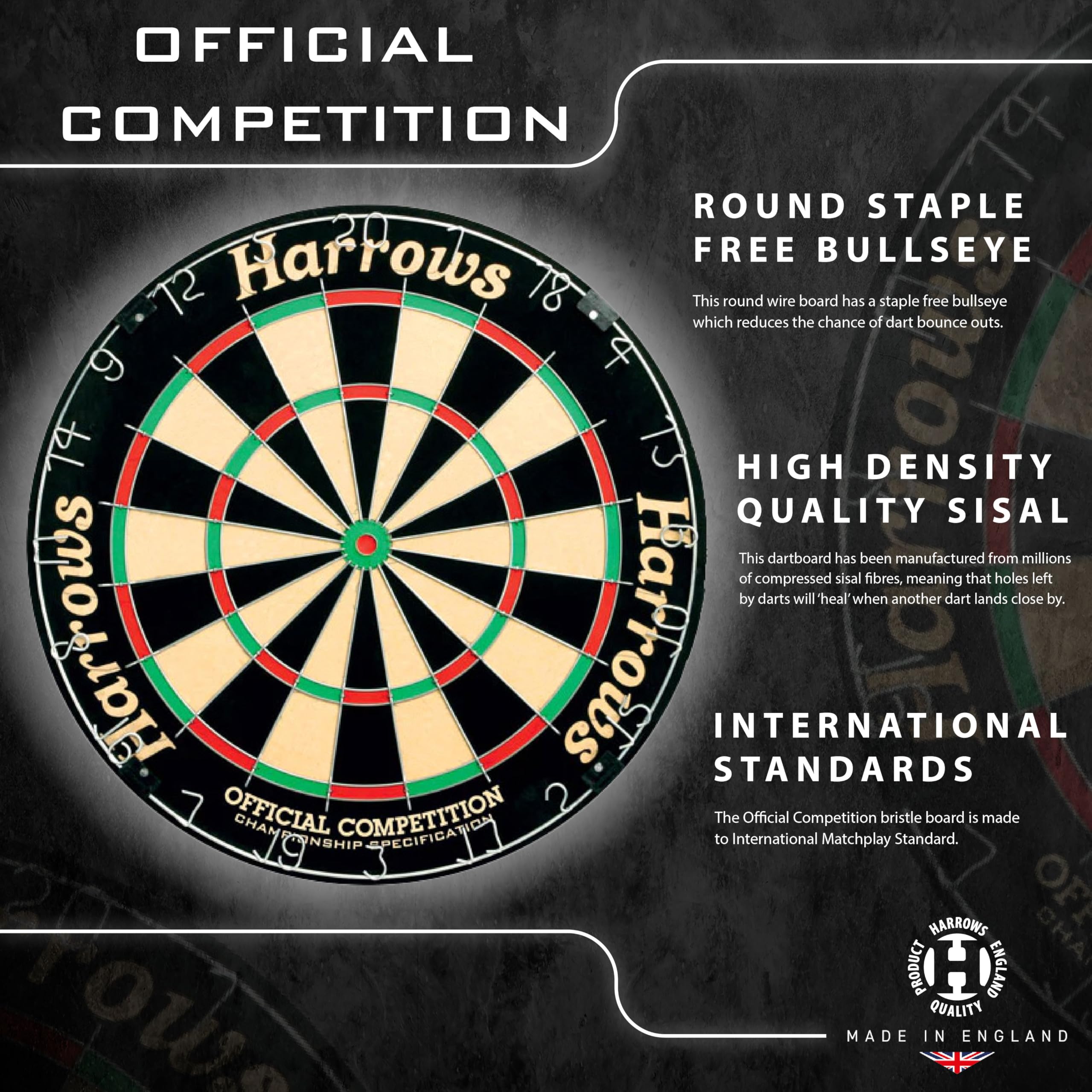 Harrows Official Competition Bristle Dartboard - Black, 45cm, JE03