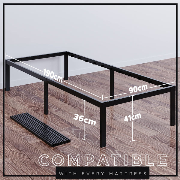 Dreamzie Metal Single Bed Frame 90x190 with Storage 41cm - Platform Sturdy and 20min Easy Assembly Bed Frames - Large Storage