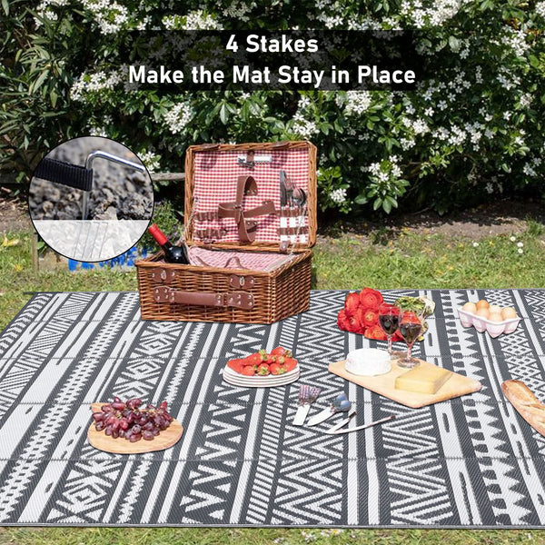 Enyhom Large Grey Outdoor Rug Carpets 180 x 270 cm, Waterproof Picnic Blanket, Plastic Straw Rug Durable Outdoor Patio Carpets for Lawn Pergola