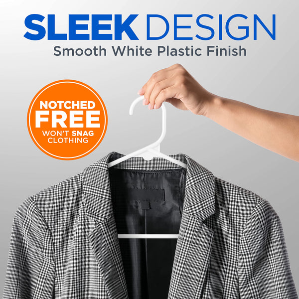 SereneLife, Plastic Coat Hangers, White Plastic Hangers, Plastic Hangers 100 Pack, Heavy Duty Clothes Hangers, Non-slip plastic Hangers for Clothes