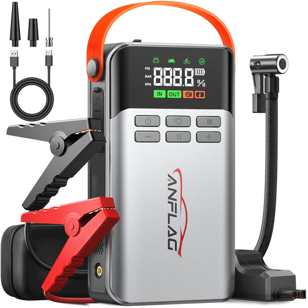 Car Battery Booster Jump Starter with 150PSI Air Compressor,8-IN-1 5500A Jump Starter Power Pack Portbale(All Gas/12L Diesel),21800mAh Car Jump Starter Power Bank with LCD Display,Emergency Flashlight
