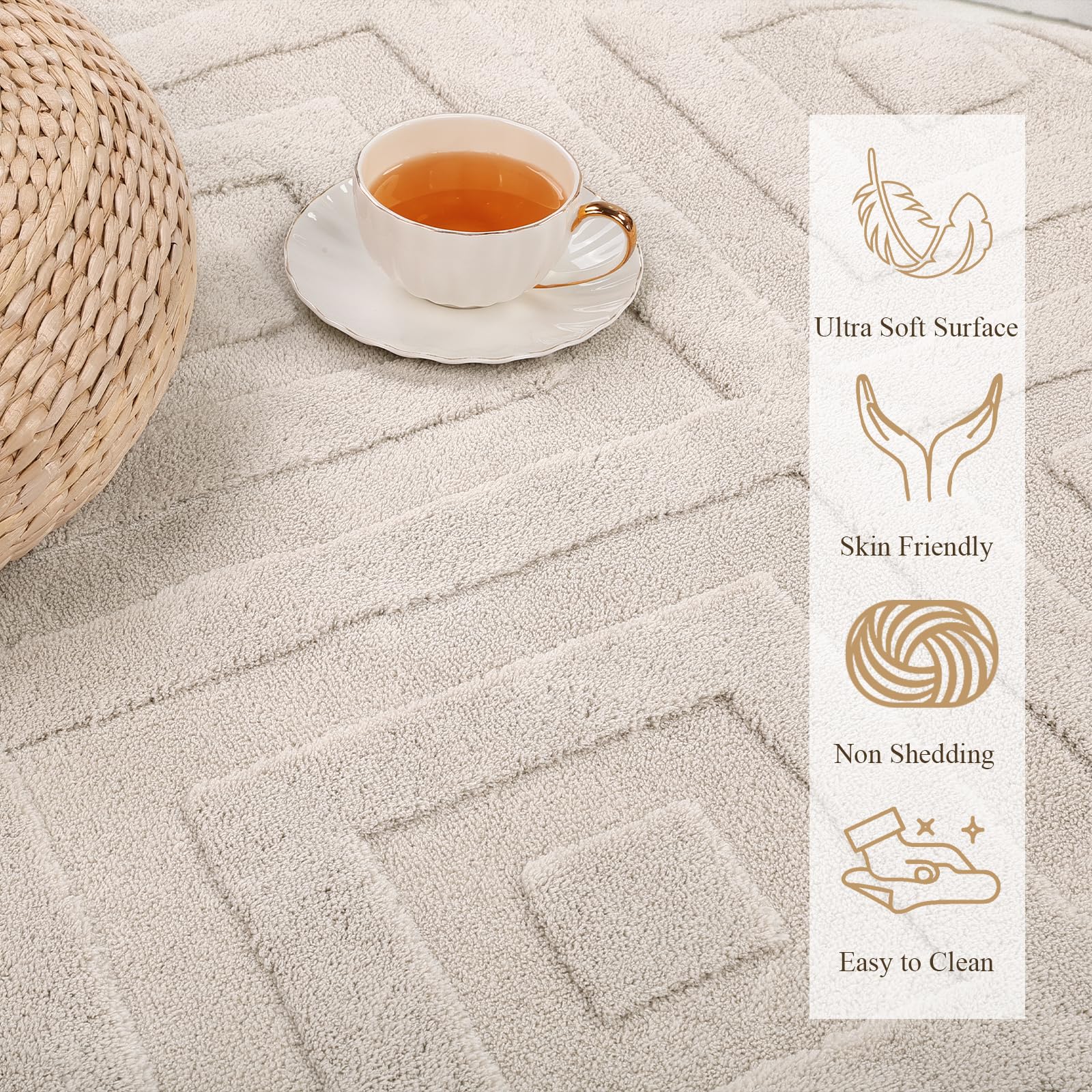 Enyhom Machine Washable Area Rug, Large Soft Geometric Rugs for Bedroom Modern Design Cream Rugs Living Room Non Slip Carpet Stain Resistant Mat for