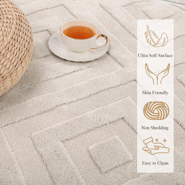 Enyhom Machine Washable Area Rug, Large Soft Geometric Rugs for Bedroom Modern Design Cream Rugs Living Room Non Slip Carpet Stain Resistant Mat for