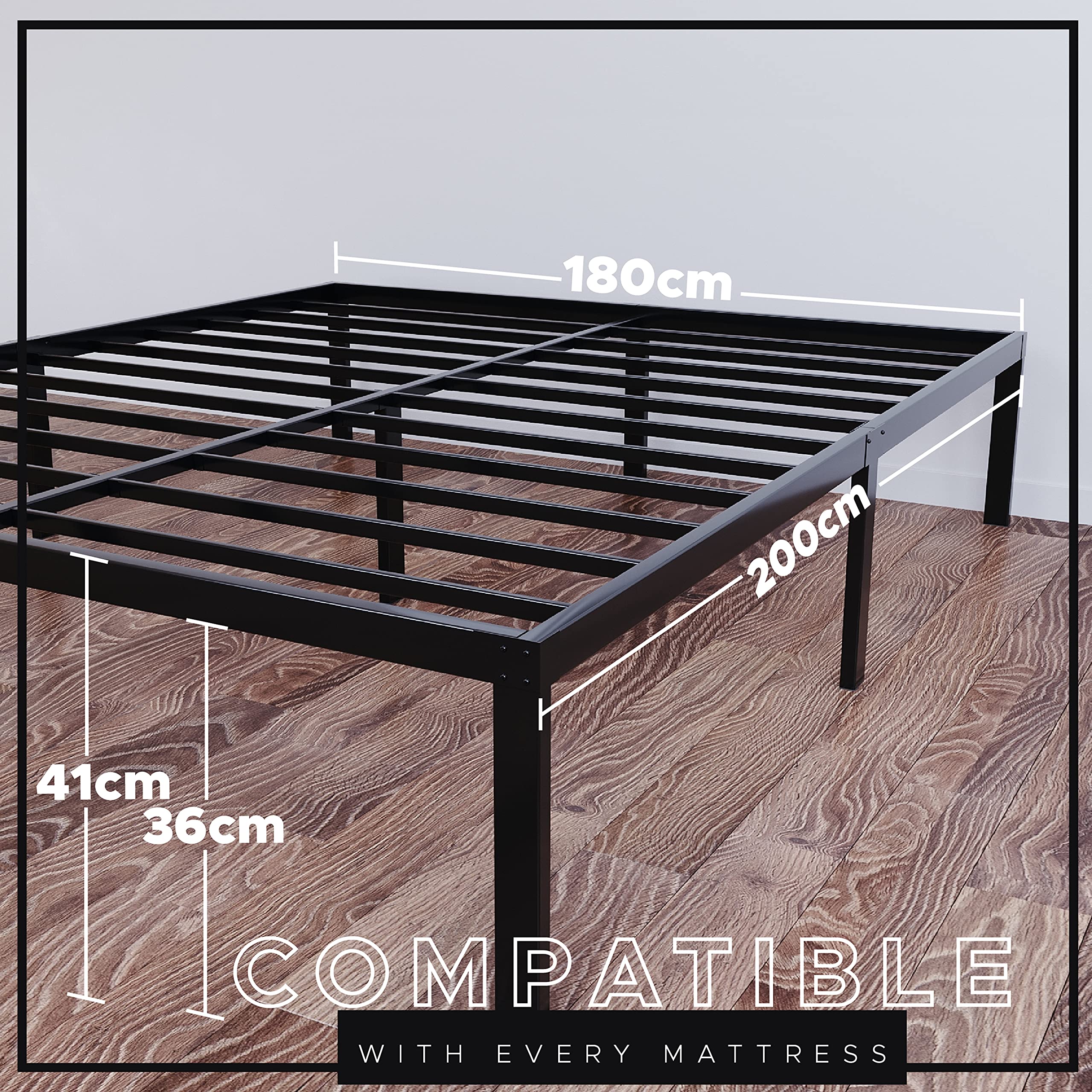 Dreamzie Super King Bed Frames Metal 180x200 with Storage 41cm Sturdy and 20min Easy Assembly Bed Frames - Large Storage with 41cm Height