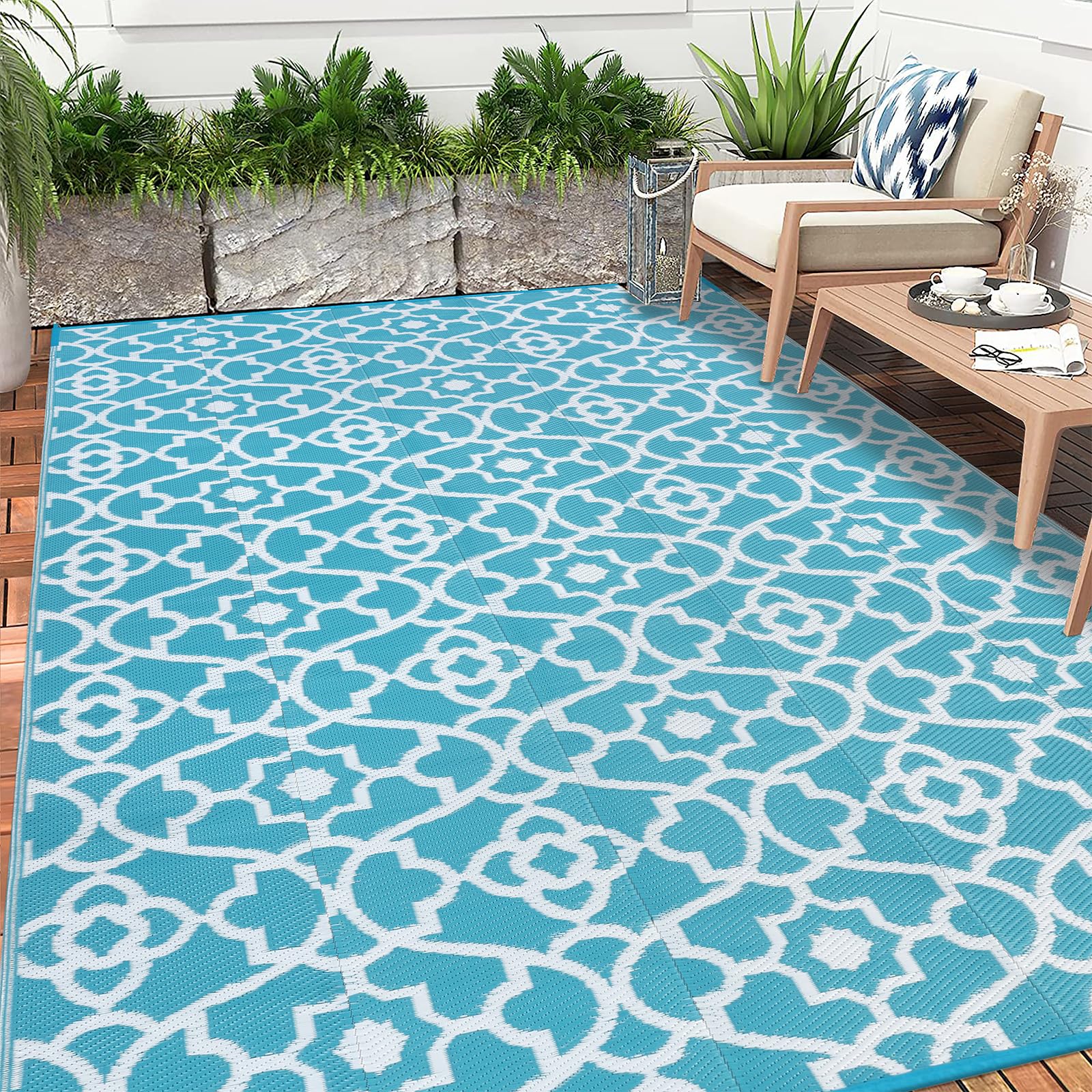 Enyhom Outdoor Rug Waterproof, 180 x 270cm Large Reversible RV Camping Mat, Plastic Straw Rug UV Resistant Garden Rug, Recycled Lightweight Portable