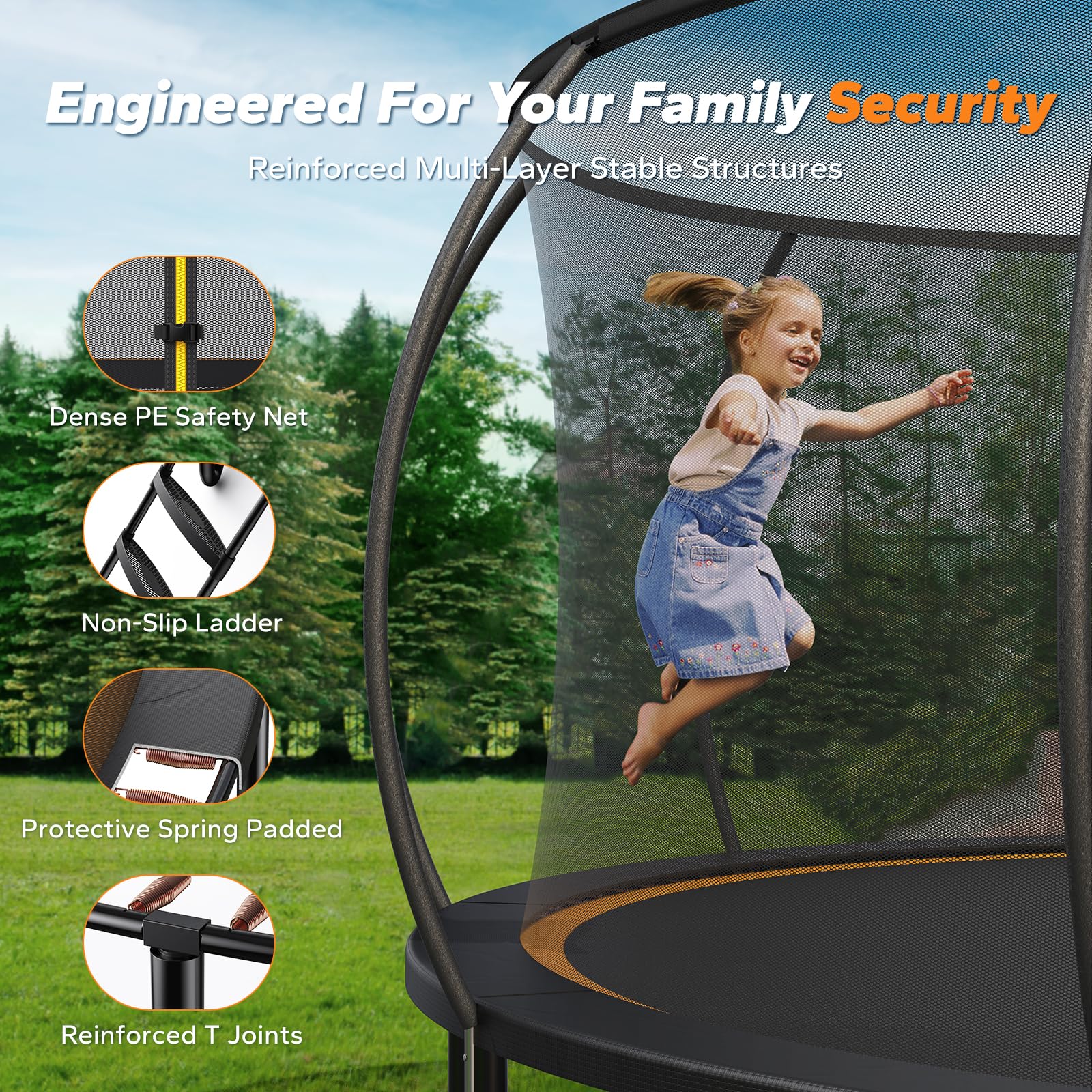 MERACH Trampoline 10ft/12ft/14ft/16ft, Outdoor Large Trampolines with Safety Net & Basket Ball, Max Load 330lb Rebounder Trampoline for Adults Family