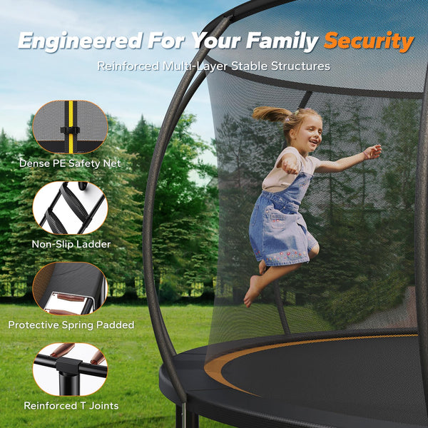 MERACH Trampoline 10ft/12ft/14ft/16ft, Outdoor Large Trampolines with Safety Net & Basket Ball, Max Load 330lb Rebounder Trampoline for Adults Family