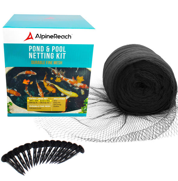 AlpineReach Koi Pond Netting Kit 12m x 12m Black Heavy Duty Woven Fine Mesh Net Cover for Leaves - Protects Koi Fish from Blue Heron Birds Cats