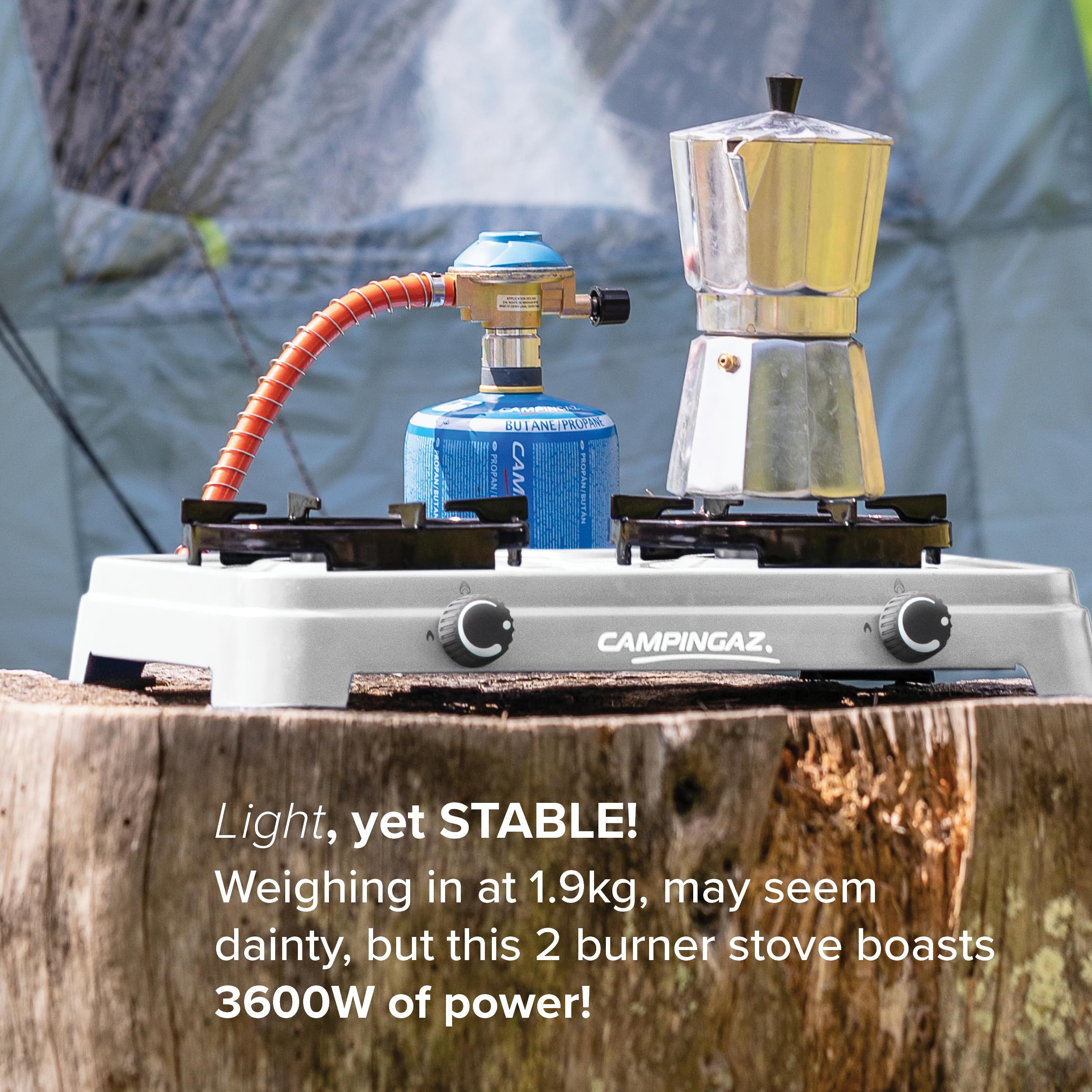 Campingaz Camping Cook CV Gas Stove, 2-Burner, Camping Stove, Operation with Gas Cartridge, Portable Gas Stove with 3600 W, Cartridge Stove with 2 Infinitely Adjustable Hotplates