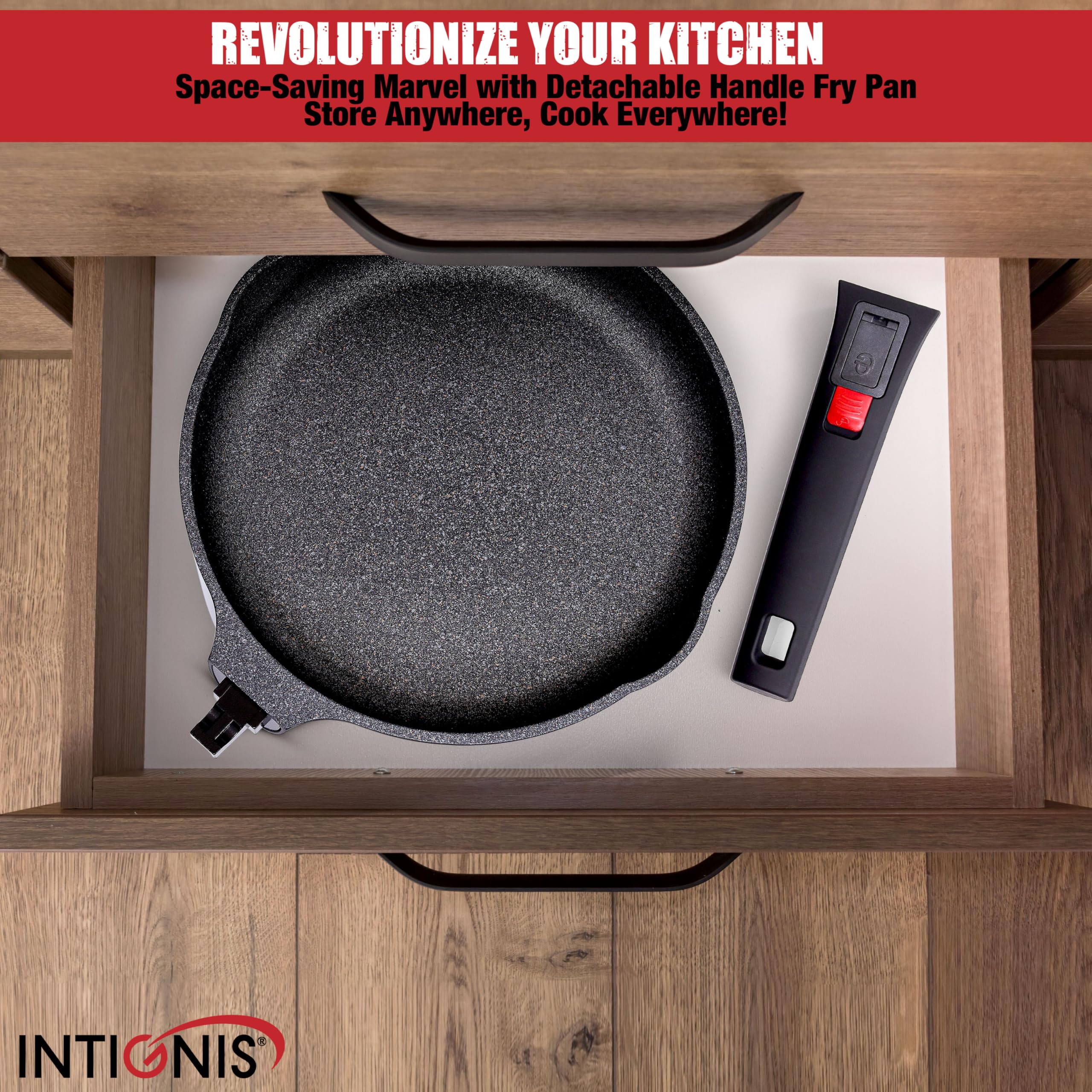 INTIGNIS Frying Pans 30 cm | Heavy Duty | Scratch Resistant | Detachable Handles | Induction, Gas, Electric Hobs Safe | Chemical Free Super Non-Stick