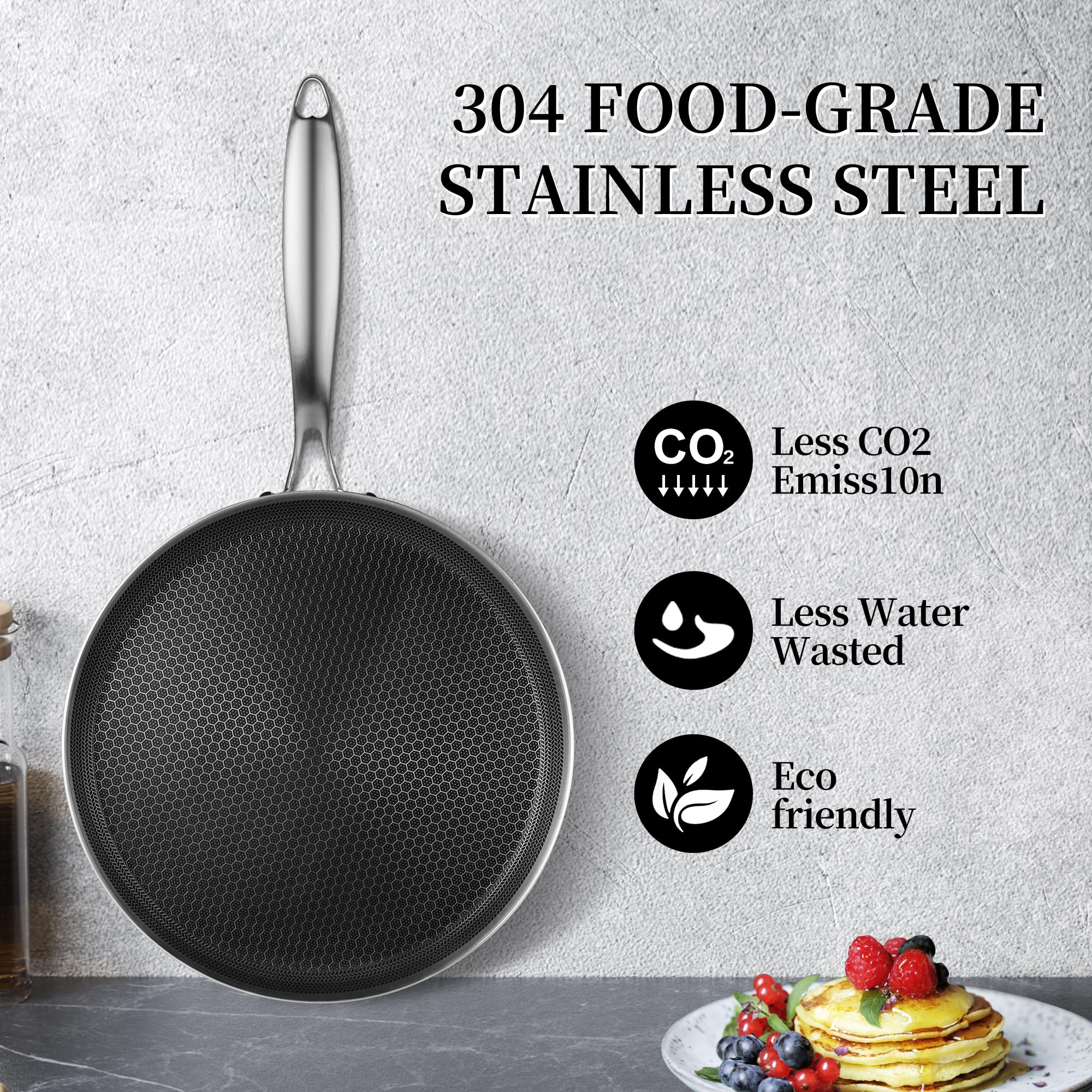 Innerwell Stainless Steel Crepe Pan 26 cm, Nonstick Stainless Steel Honeycomb Coating Pancake Pan, Non Stick Flat Skillet Tawa Dosa Tortilla Griddle