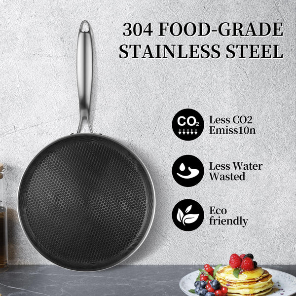 Innerwell Stainless Steel Crepe Pan 26 cm, Nonstick Stainless Steel Honeycomb Coating Pancake Pan, Non Stick Flat Skillet Tawa Dosa Tortilla Griddle