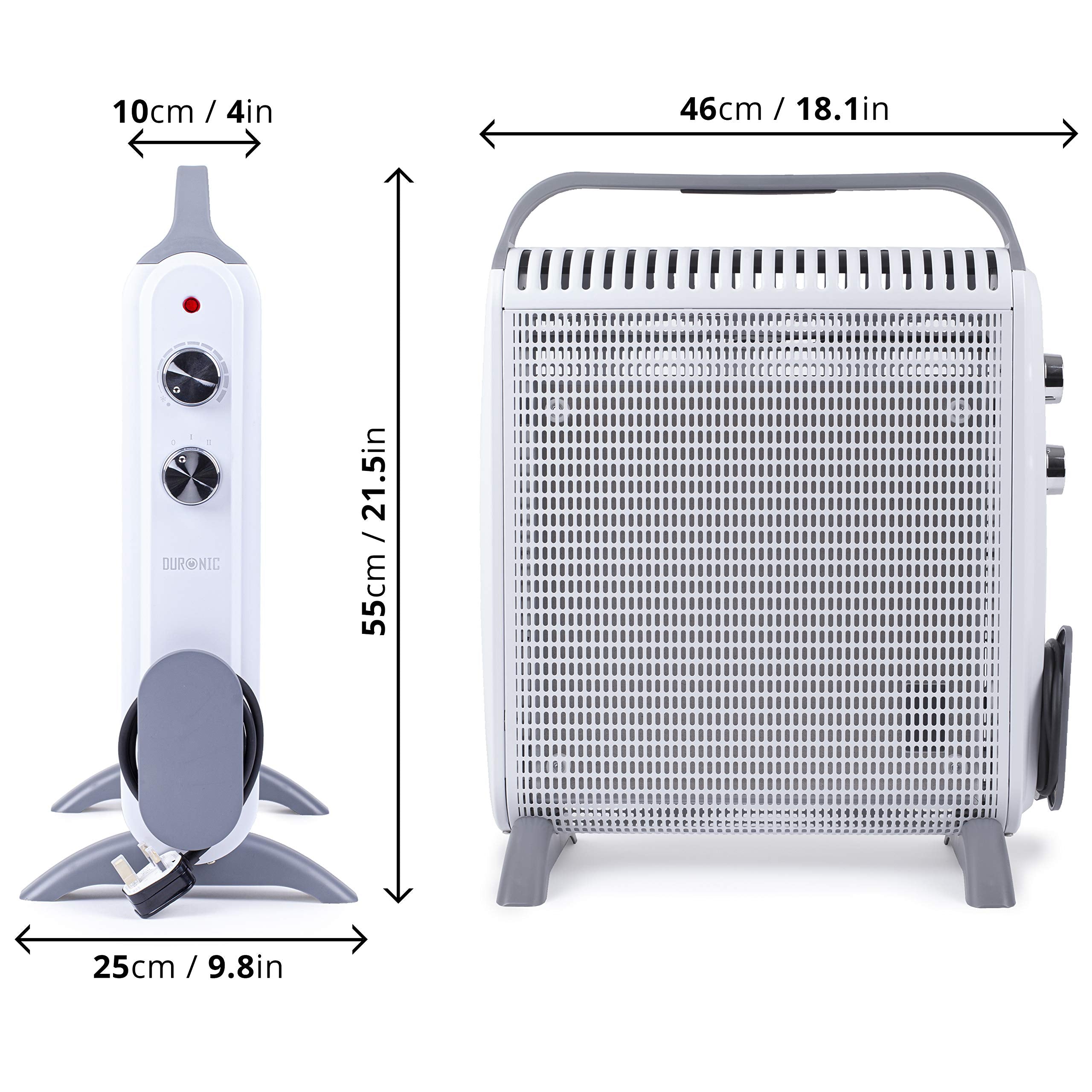Duronic Electric Heater HV180 WE 2000W Oil Free Radiator Convection Heater Free Standing Radiator Mica Panel Heaters Portable Radiators with Micathermic Panels Convector for Home, Bedroom, Office