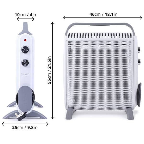 Duronic Electric Heater HV180 WE 2000W Oil Free Radiator Convection Heater Free Standing Radiator Mica Panel Heaters Portable Radiators with Micathermic Panels Convector for Home, Bedroom, Office
