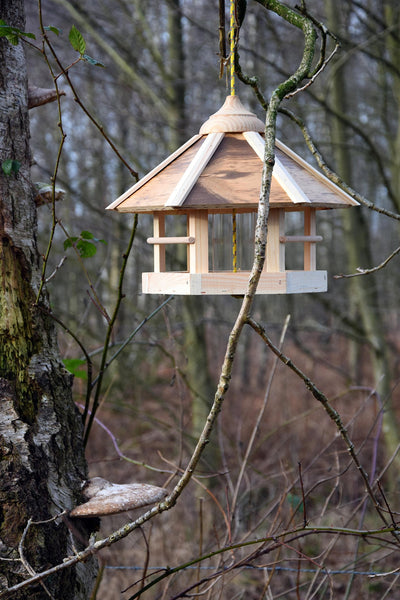 dobar? 21391e Camouflage Bird Feeder Wooden Bird Feeder - Hanging Bird House - Includes Feeder - Compact Bird Villa - 35 x 35 x 29 cm - Natural Flamed