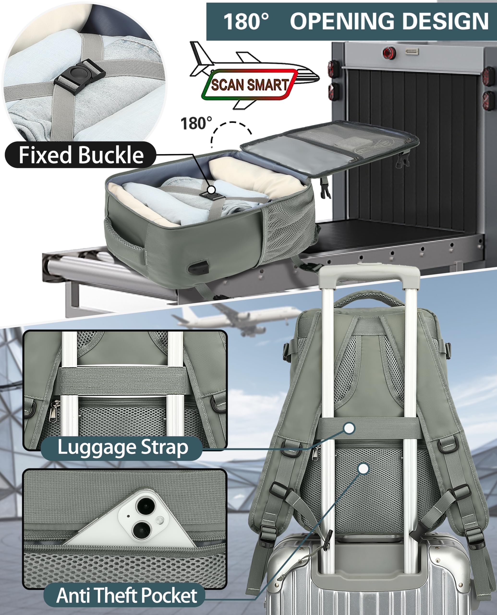 KLOSTAIN for Easyjet Cabin Bag 45x36x20 Travel Backpack Hand Luggage Carry-ons Bag Laptop Backpack Ruscksack for Airplanes Flight New Easyjet Underseat Cabin Bags Fit 14" Laptop Navy