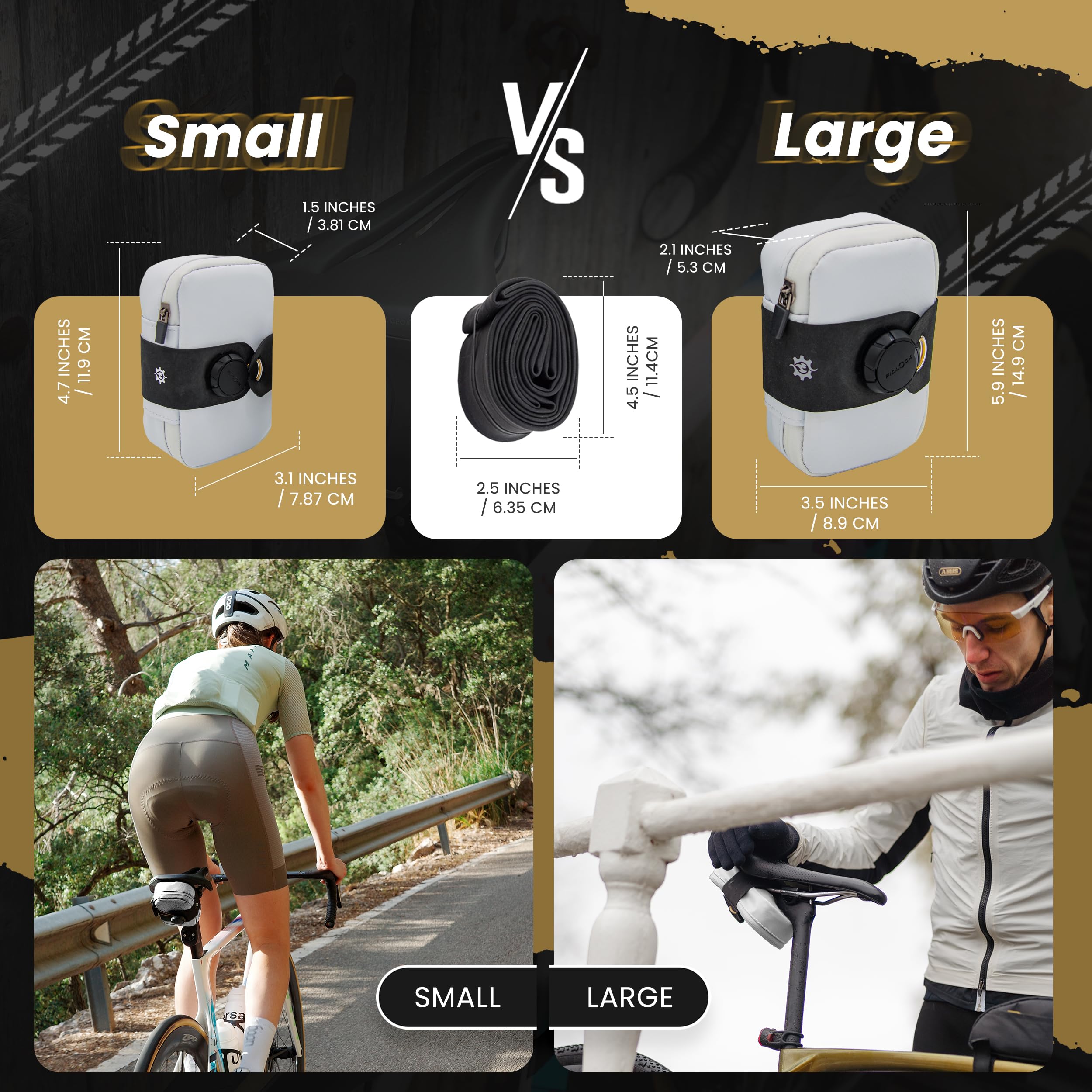 Lumiere & Co. Falcon Magnetic Bike Saddle Bag – 0.69L | 6" x 3.5" x 2" | Sleek Minimalist Brick Design, Fast Magnetic Buckle Attachment | Road Cycling–Specific Bike Seat Bag (Black, Large)