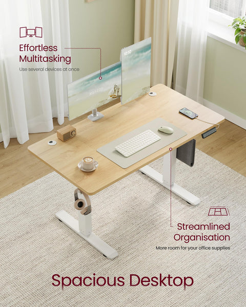 VASAGLE Electric Standing Desk, Height Adjustable Desk, 60 x 140 x (72-120) cm, 4 Memory Heights, Storage Pocket, for Home Office, Study, Rustic Brown and Ink Black LSD134K02