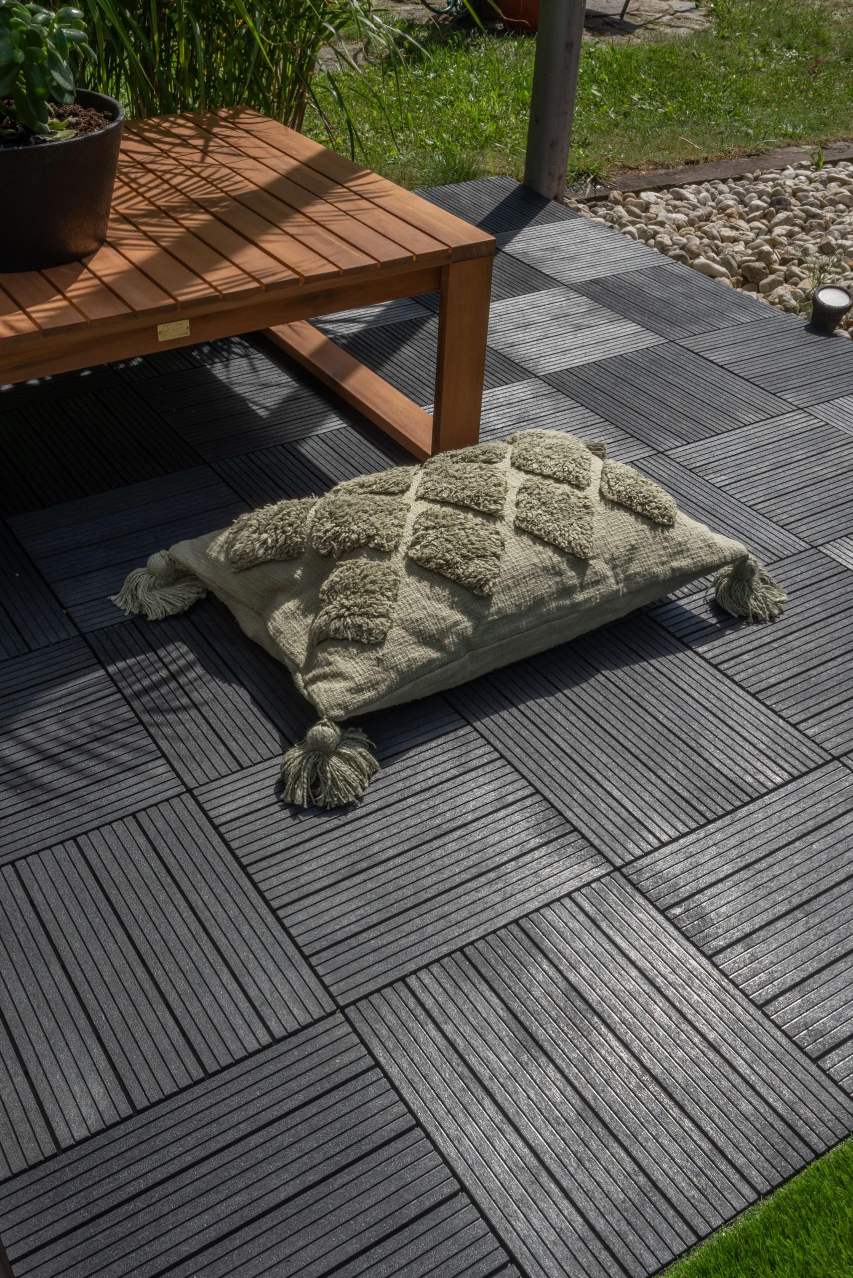 Nicoman Garden Decking Tiles Cosmopolitan Patio, Terrace, Hot Tub Deck Tiles | Interlocking Decking Tiles | Recycled | Cosmo Composite | Outdoor Drainage Deck Flooring (Graphite, 30 x 30cm, 10x)
