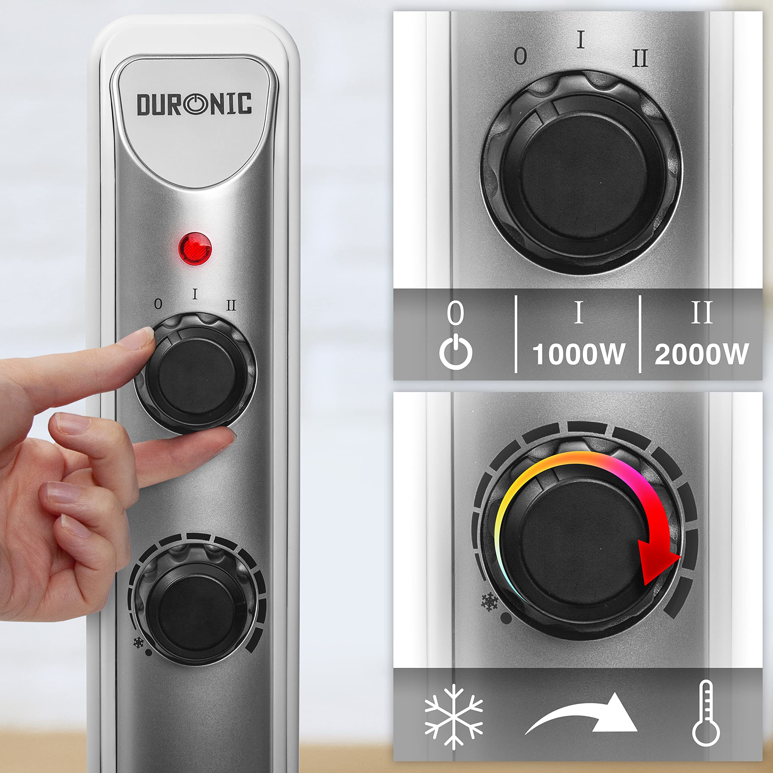 Duronic Electric Heater HV180 WE 2000W Oil Free Radiator Convection Heater Free Standing Radiator Mica Panel Heaters Portable Radiators with Micathermic Panels Convector for Home, Bedroom, Office