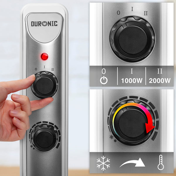 Duronic Electric Heater HV180 WE 2000W Oil Free Radiator Convection Heater Free Standing Radiator Mica Panel Heaters Portable Radiators with Micathermic Panels Convector for Home, Bedroom, Office