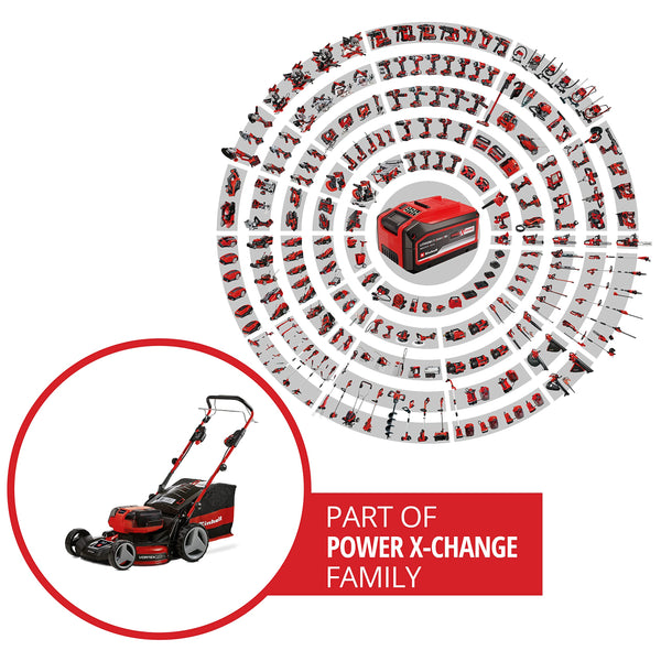 Einhell Power X-Change 36/43 Cordless Lawnmower With Battery (x2) and Charger (x2) - 36V, 43cm Cutting Width, 63L Grass Box, 6 Cutting Heights, Mulching - GE-CM 43 Li M Battery Lawn Mower Red / Black