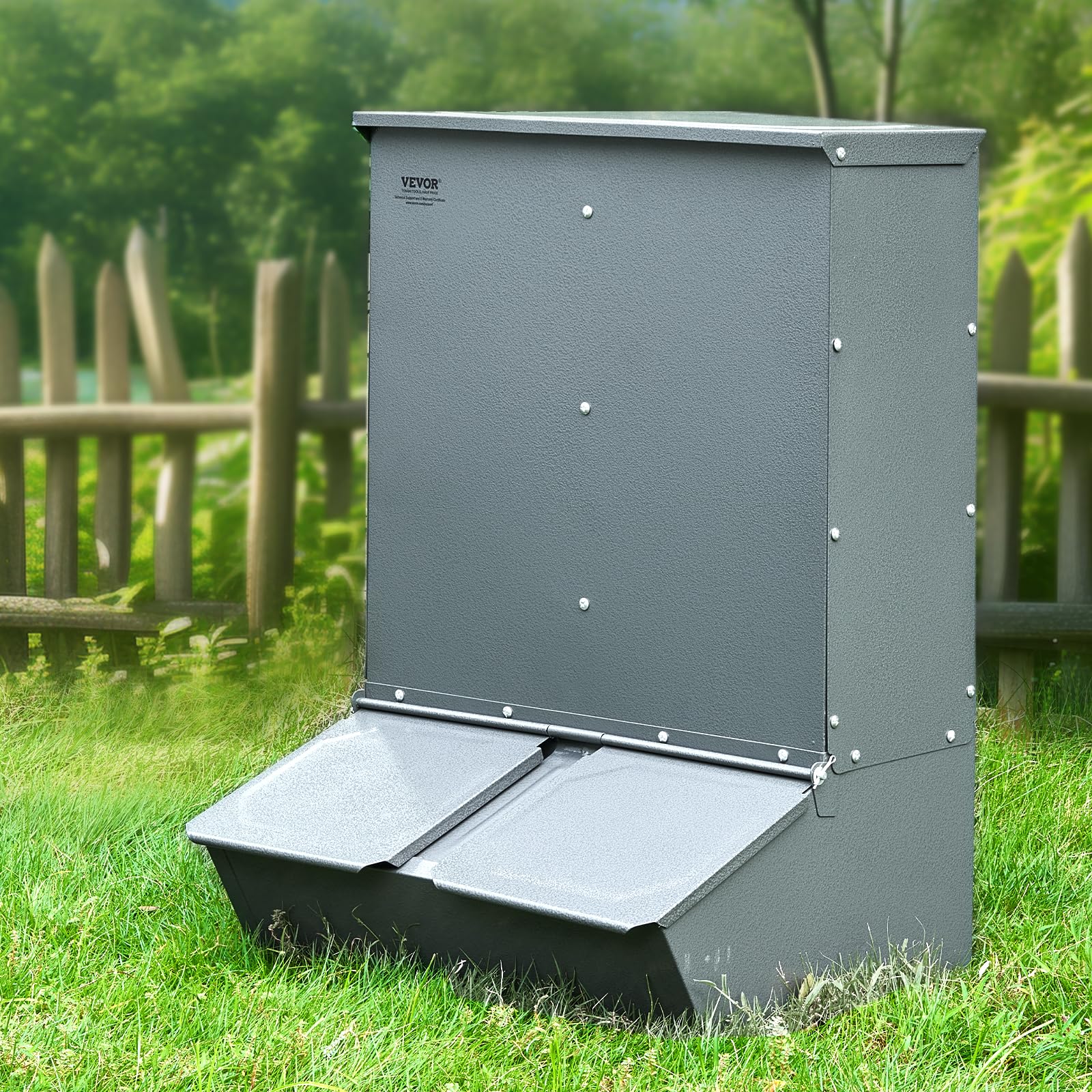 VEVOR Hog Feeder, 3.7 Bushel Capacity, Double Door Pig Feeder, Heavy Duty Steel Piglets Feeder, Multipurpose Trough Creep Feeder, Outdoor Livestock Feeder Farm Accessory for Feeding up to 8 Hogs