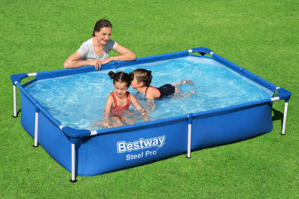 Bestway 56401 Steel Pro Pool | Swimming Pool, Rectangle Above Ground Fast Set Pool, Children’s Detachable Pool, Multiple Sizes, Blue, 221 x 150 x 43 cm