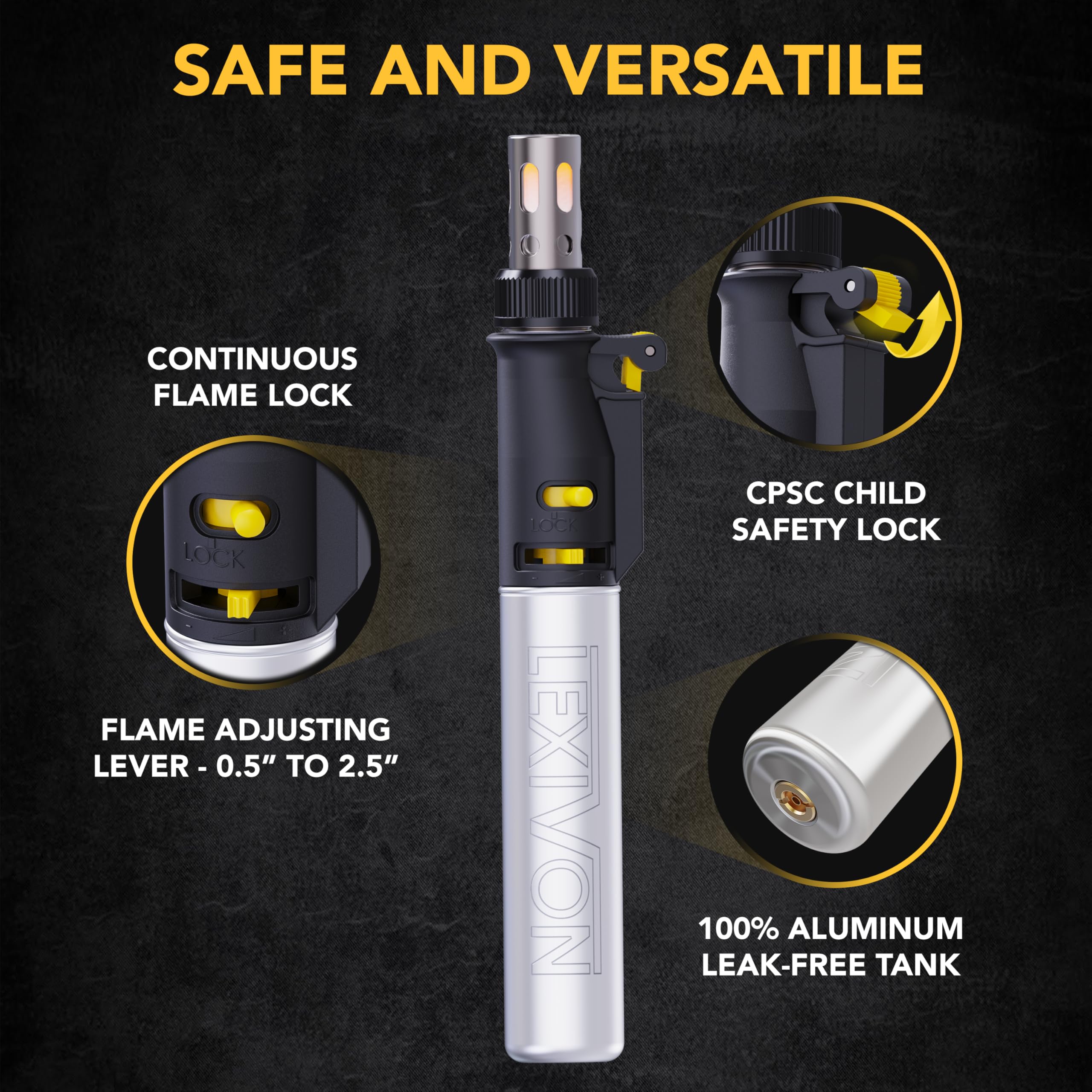 LEXIVON Butane Soldering Iron Multi-Purpose Kit | Cordless Self-Igniting Adjustable Flame 7-Tip Set | Pro-Grade (LX-770)