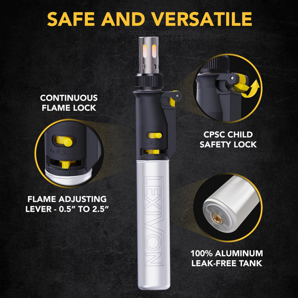 LEXIVON Butane Soldering Iron Multi-Purpose Kit | Cordless Self-Igniting Adjustable Flame 7-Tip Set | Pro-Grade (LX-770)
