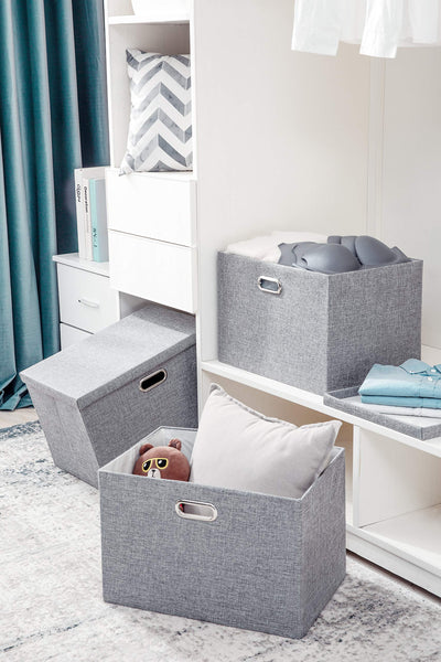 AlphaHome Set of 3 Storage Boxes with Lid, Collapsible Storage Basket for Closet and Shelf (Glaucous Grey, XLarge - 3 Pack)