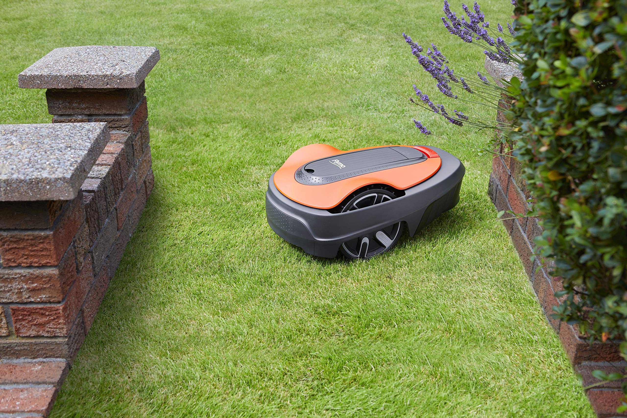 Flymo EasiLife 250 GO Robotic Lawn Mower - Cuts Up to 250 sq m, Ultra Quiet Mowing, Manicured Lawn, Bluetooth Application Control, Safety Sensors, Hose Washable, Lifestyle Functions, Orange and Grey
