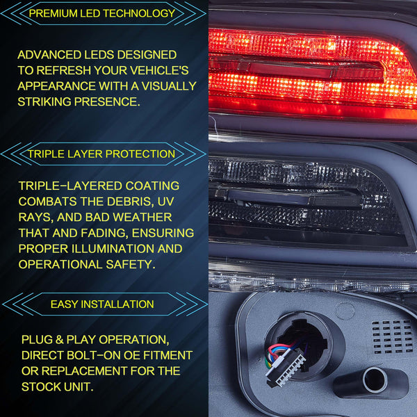 VLAND Rear Lights Fit for 2009-2014 Scirocco 1.4, 2.0, R version, Tail Lights with Dynamic Startup DRL, W/Sequential Turn Signal, Smoked