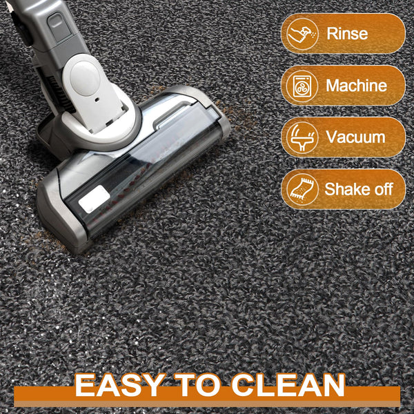 Mibao Door Mats Indoor and Outdoor, Doormat 58 x 180 Cm Black Grey, Washable Door Matts Indoor, Heavy Duty Non-slip Entrance Mat, Shoes Scraper, Super