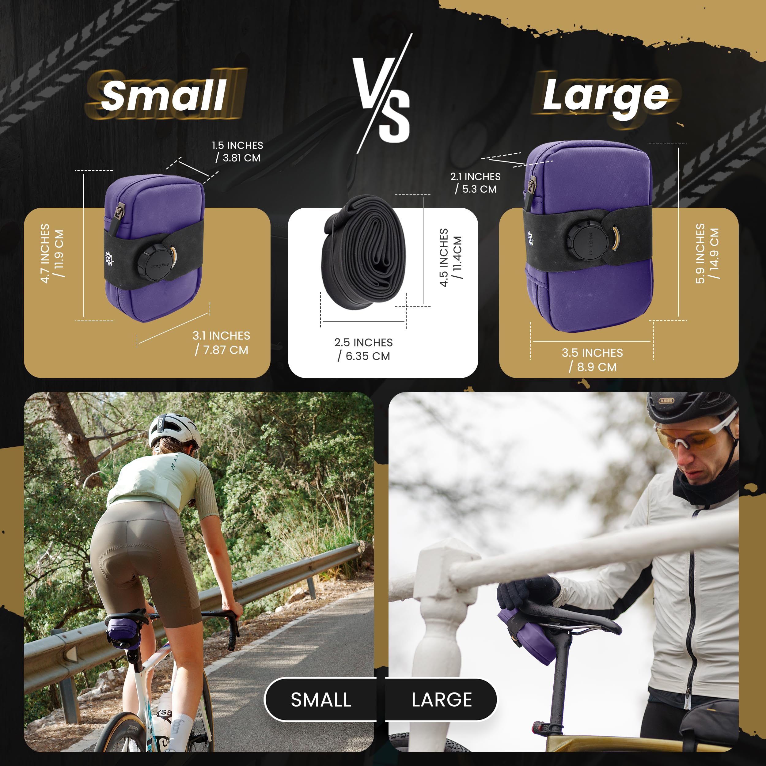 Lumiere & Co. Falcon Magnetic Bike Saddle Bag – 0.69L | 6" x 3.5" x 2" | Sleek Minimalist Brick Design, Fast Magnetic Buckle Attachment | Road Cycling–Specific Bike Seat Bag (Black, Large)