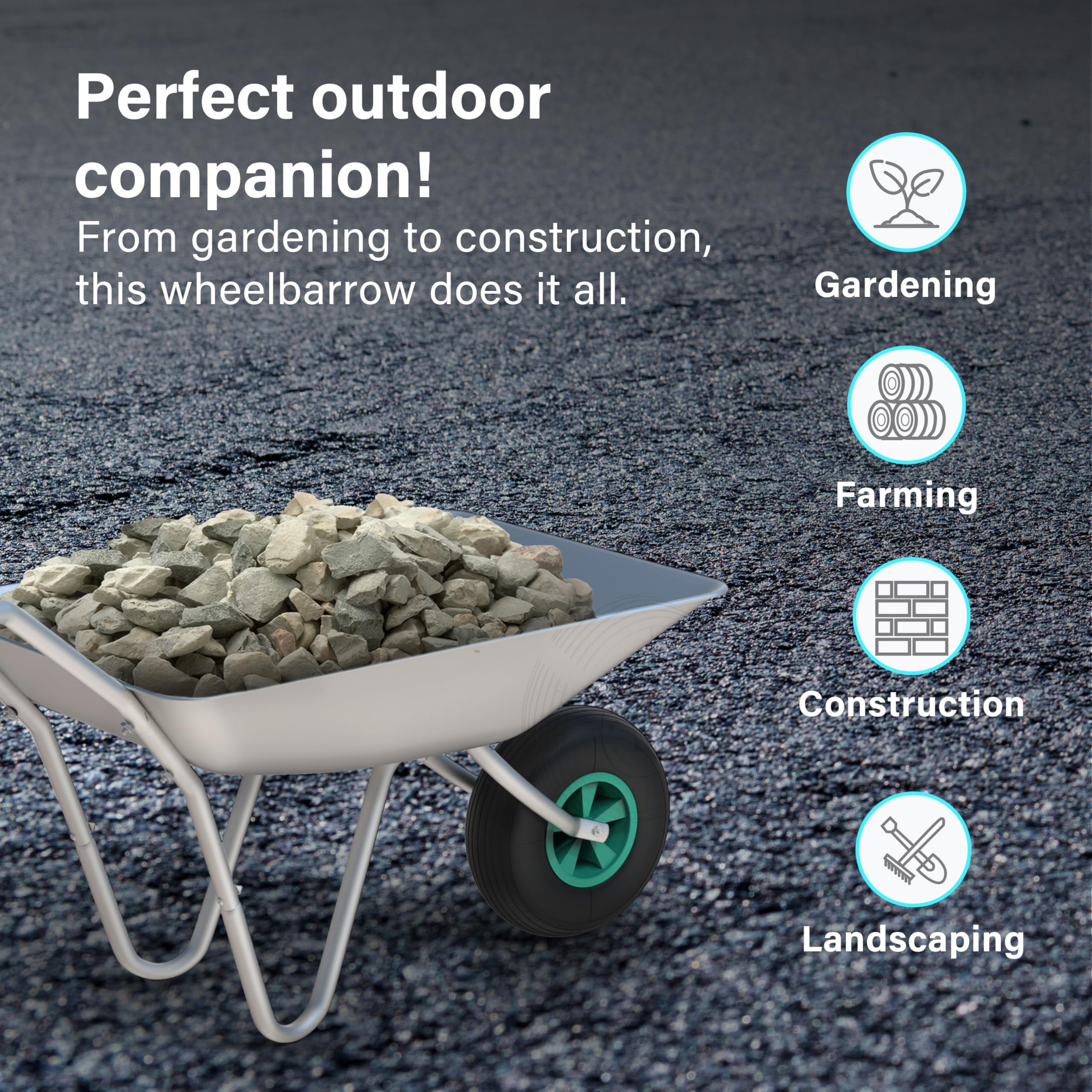 65L Wheelbarrow Home Garden, Heavy Duty Cart Galvanised Wheel Barrow with Pneumatic Tyre 100KG Load-Bear, Strong Large Transport Trolley Handcart, Suitable for Garden Work