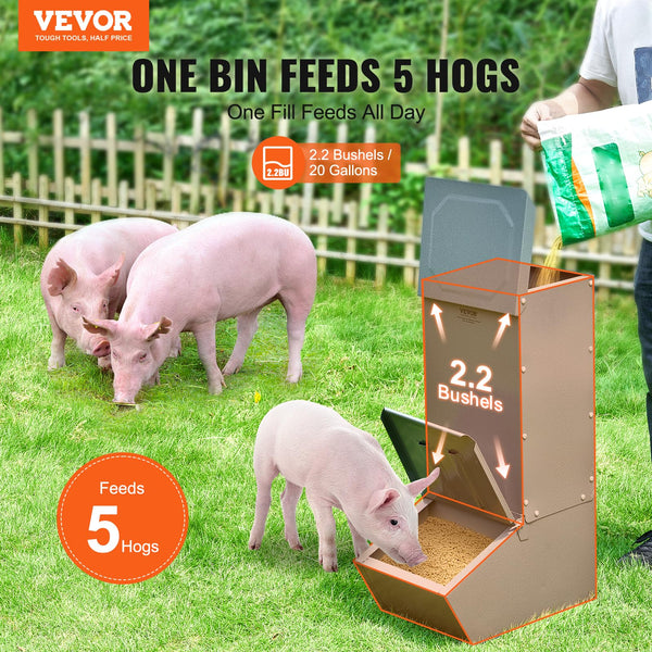 VEVOR Hog Feeder, 3.7 Bushel Capacity, Double Door Pig Feeder, Heavy Duty Steel Piglets Feeder, Multipurpose Trough Creep Feeder, Outdoor Livestock Feeder Farm Accessory for Feeding up to 8 Hogs