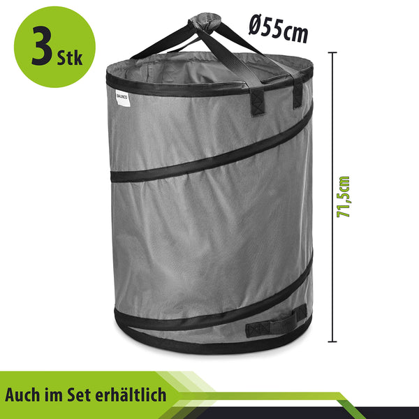 3x 170 litre pop-up garden waste sack grey self-erecting & stable | leaf sack | garden sack | green waste sacks foldable, large made of extremely