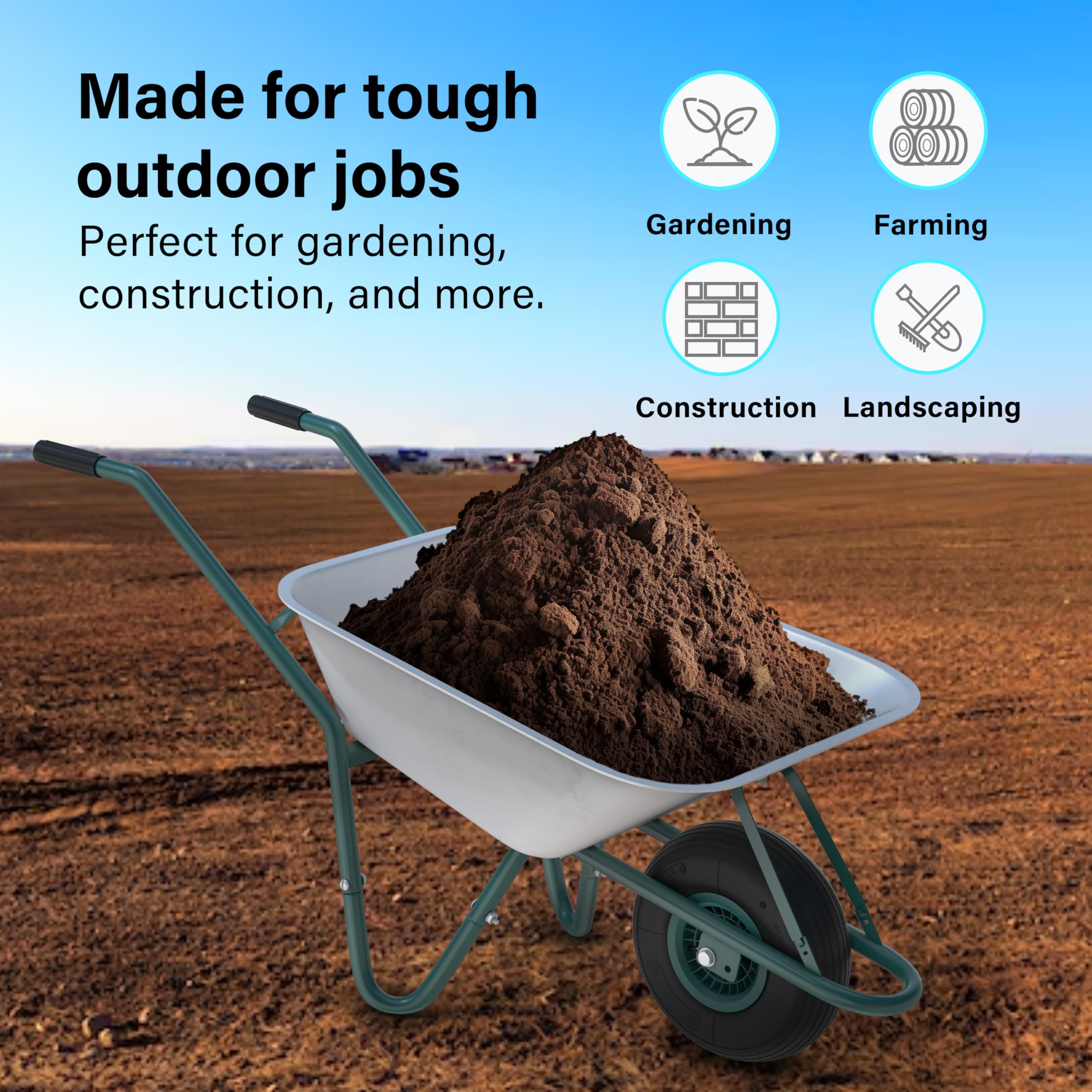 65L Wheelbarrow Home Garden, Heavy Duty Cart Galvanised Wheel Barrow with Pneumatic Tyre 100KG Load-Bear, Strong Large Transport Trolley Handcart, Suitable for Garden Work