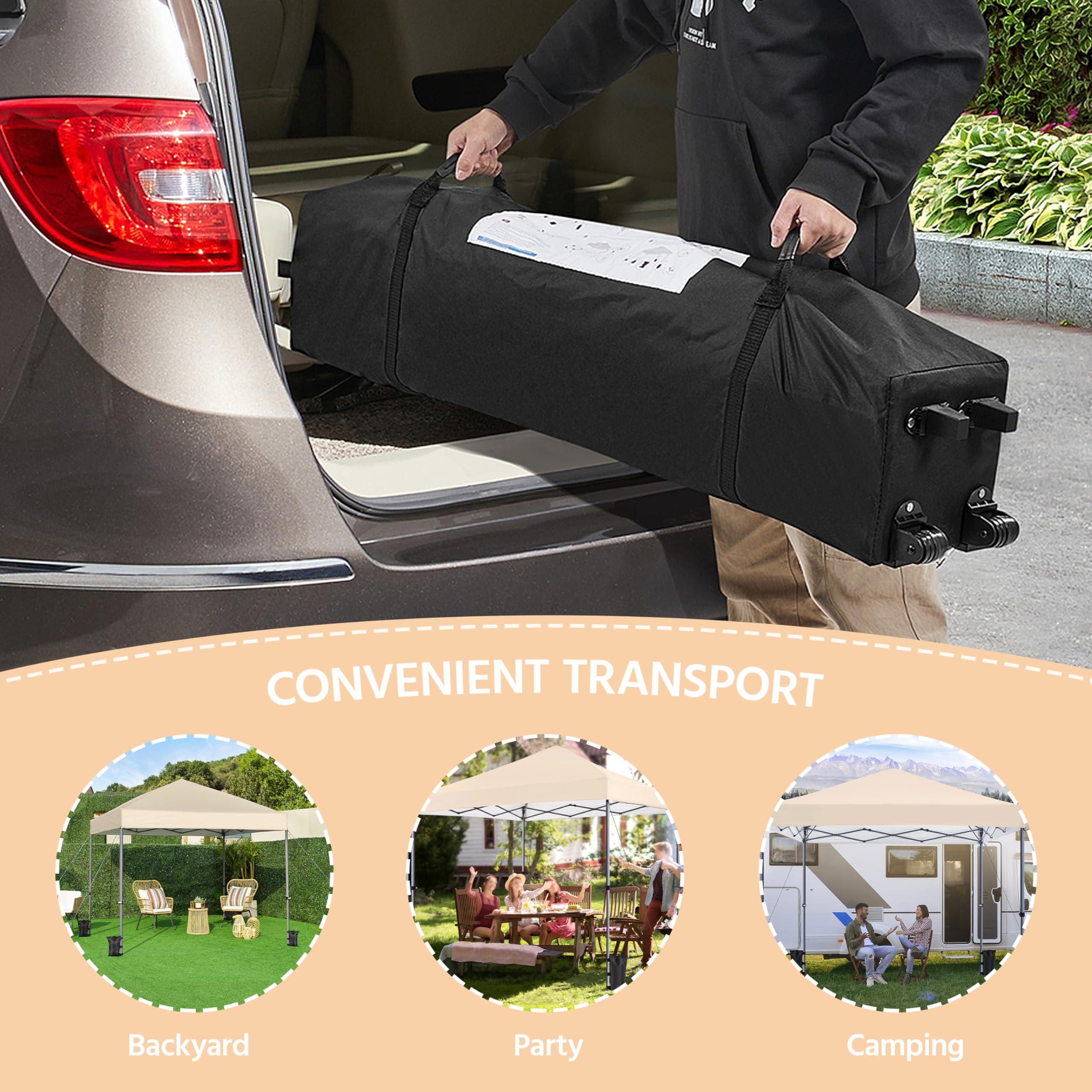 Yaheetech Pop Up Gazebo, 3x3m Easy One Person Setup Instant Shelter, Waterproof Garden Patio Canopy with 4 Sandbags, 4 Ropes & 8 Stakes, Wheeled Bag, Steel Frame, Adjustable Height - Beige