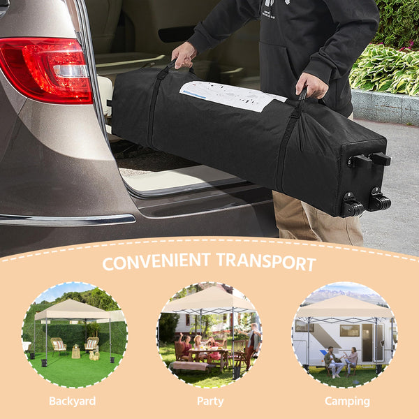 Yaheetech Pop Up Gazebo, 3x3m Easy One Person Setup Instant Shelter, Waterproof Garden Patio Canopy with 4 Sandbags, 4 Ropes & 8 Stakes, Wheeled Bag, Steel Frame, Adjustable Height - Beige