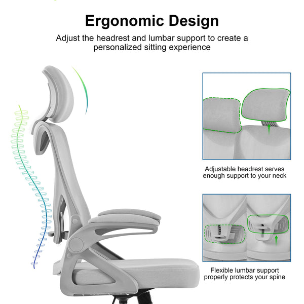 Yaheetech High Back Home Office Chair Ergonomic Swivel Desk Chair with Arms and Height Adjustable Back Support for Home Study or Manager Work White/Pink