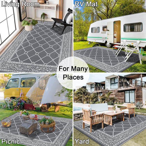 Enyhom Outdoor Rugs for Garden Waterproof, 180 x 270 cm Reversible Plastic Patio Foldable Mat, Portable Easy Cleaning Carpet Rug, Heavy Duty Picnic