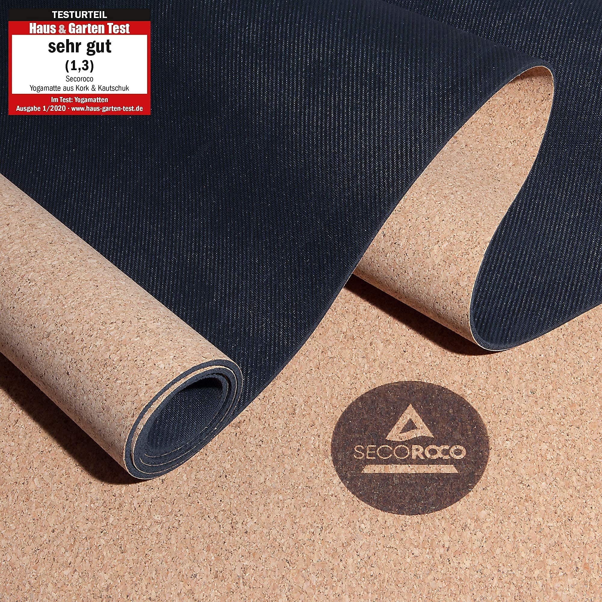 Yoga mat made of cork and rubber, 4mm thickness, environmentally friendly and non-slip materials, included durable yoga bag made of canvas