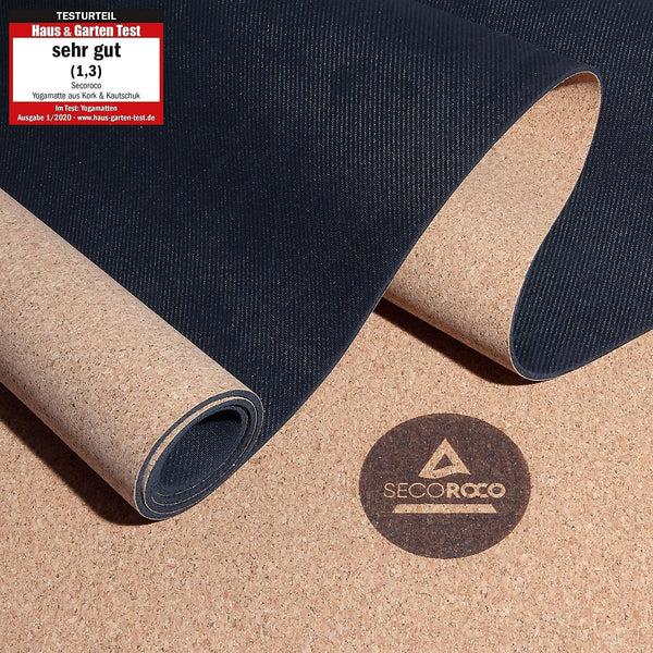 Yoga mat made of cork and rubber, 4mm thickness, environmentally friendly and non-slip materials, included durable yoga bag made of canvas