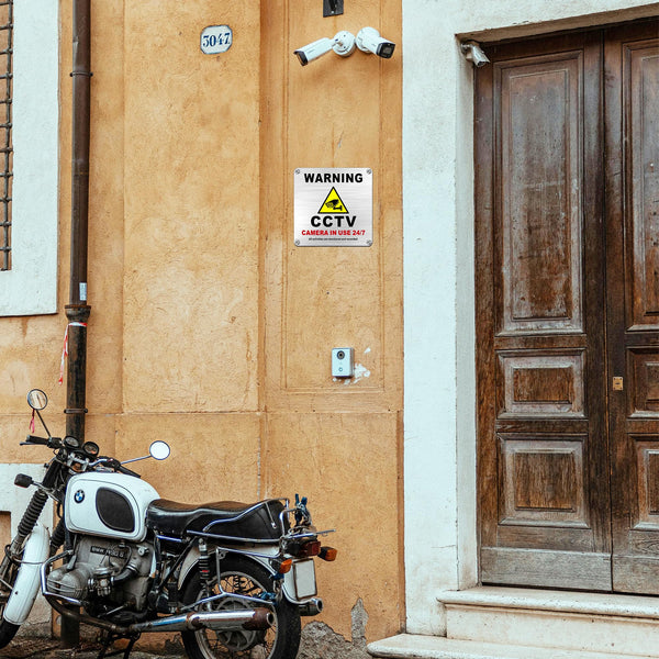 TAKULA Pre-drilled CCTV Sign - 15 * 15cm Aluminium Brushed Metal Sign - 24 HR Outdoor Waterproof, UV Resistant, Durable | Pack of 1